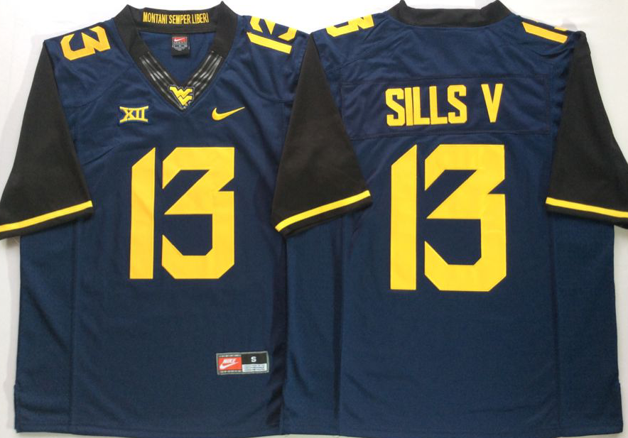 NCAA Men West Virginia Mountaineers Blue 13 SILLS V